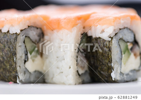 Japanese food restaurant, sushi maki gunkan roll plate or platter set. Sushi set and composition 62881249