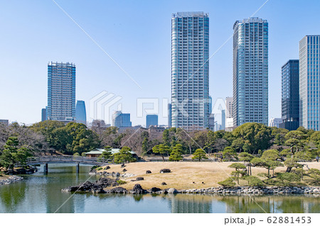 東京都　浜離宮恩賜庭園　横堀とビル群 62881453