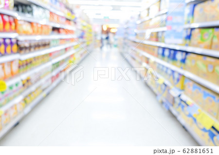 Abstract blurred bokeh shelf supermarket modern Abstract blurred bokeh shelf supermarket modern 62881651