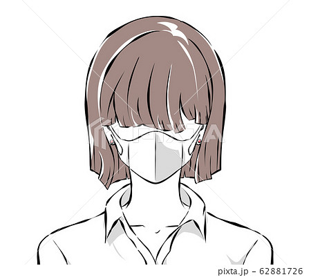 前髪で目を隠している立体マスクをした女性のイラスト素材