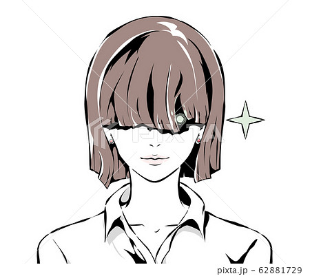 前髪で目を隠した女性の獲物を狙う目のイラスト素材