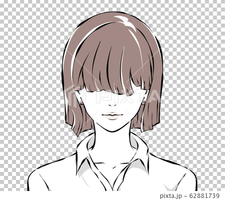 前髪で目を隠した女性の顔 のイラスト素材