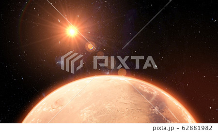 Mars planet sunset sunrise in the space 3d illustration 62881982