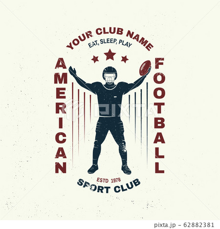 American football or rugby club badge. Vector . Concept for shirt, logo, print, stamp, tee, patch. Vintage typography design with american football sportsman player silhouette American football or rugby club badge. Vector . Concept for shirt, logo, print, stamp, tee, patch. Vintage typography design with american football sportsman player silhouette 62882381