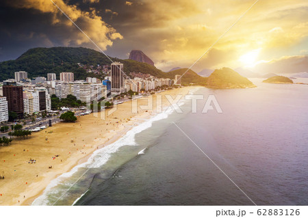 Panorama of Rio de Janeiro at twilight, Brazil. Copacabana beach at sunset. 62883126