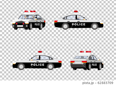 パトカー、警察車両、セダン、パトロール、巡回、警邏、イラスト、セット 62883709
