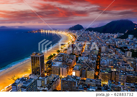 Panorama of Rio de Janeiro at twilight, Brazil. Copacabana beach at sunset. 62883732