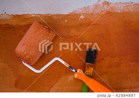 Stair painting DIY with rolling and brush 62884897