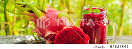 Dragon fruit smoothie on a wooden background BANNER, LONG FORMAT 62885341