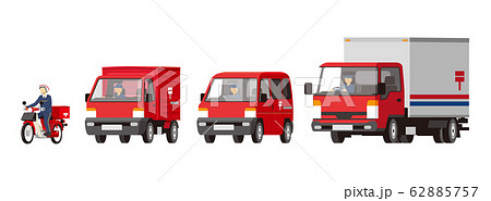 郵便車両 郵便 郵便局 郵便屋 イラスト セットのイラスト素材