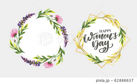 Woman s Day text design with flowers and hearts on 62886637