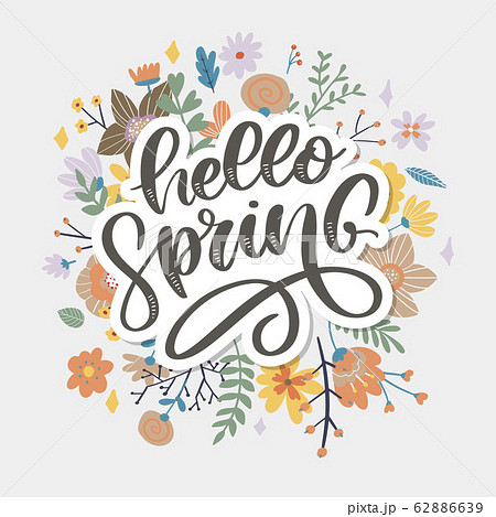 Hello Spring - Hand drawn inspiration quote. 62886639