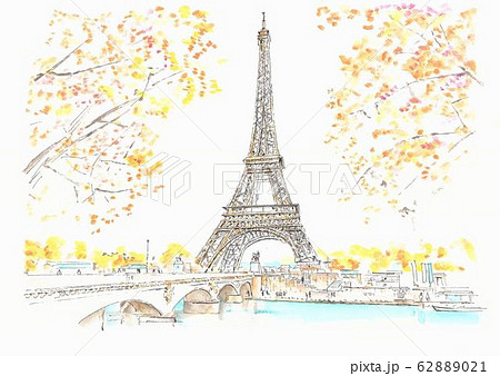 世界遺産の街並み フランス パリ エッフェル塔のイラスト素材