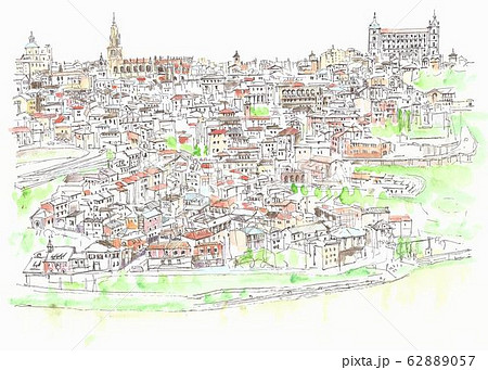 世界遺産の街並み スペイン トレドのイラスト素材