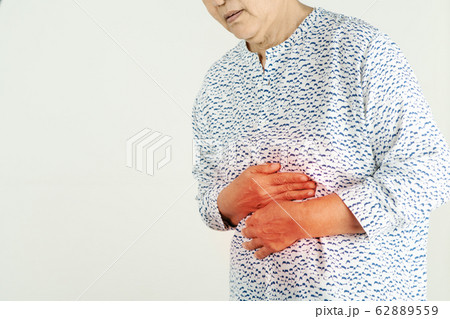 Senior woman Suffering From Acid Reflux Or Heartburn-Isolated On White Background 62889559