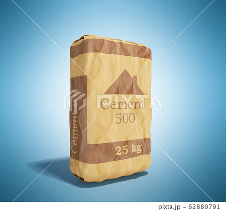 Cement bag on blue background 3D rendering image 62889791