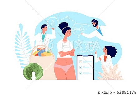 Diet concept. Healthy fasting, delicious detox. Metabolism, obesity treatment with doctors. Dietitians, personal therapy vector illustration 62891178