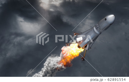 rocket on cloud sky background, 3d illustration 62891554
