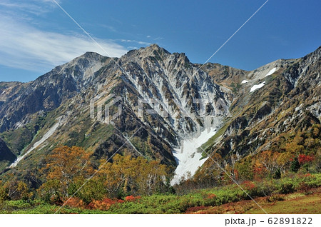 秋の晴天、紅葉の栂池自然園から見る杓子岳と白馬大雪渓を臨む 秋の晴天、紅葉の栂池自然園から見る杓子岳と白馬大雪渓を臨む 62891822