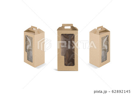 Blank craft wine box with plastic window mockup, different sides 62892145