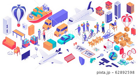 Set of isometric delivery service concept isolated on white background 62892598