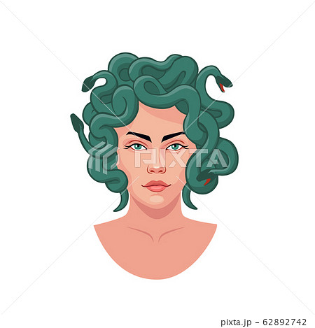 Portrait of medusa gorgon with green snakes hair vector graphic illustration 62892742