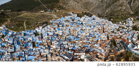 Aerial of famous blue city Chefchaouen Aerial of famous blue city Chefchaouen 62895935