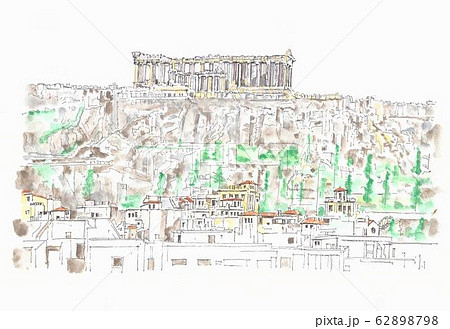 世界遺産の街並み ギリシャ アテネ アクロポリスの丘のイラスト素材