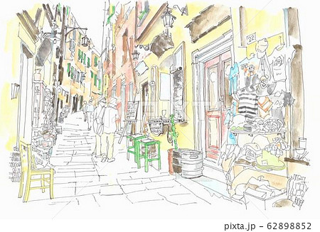 世界遺産の街並み イタリア チンケッテレの路地のイラスト素材 6252