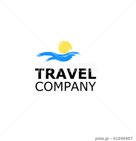 Logo travel agency yellow sun and blue sea symbol 62898907