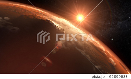 Mars planet sunset sunrise in the space 3d illustration 62899683
