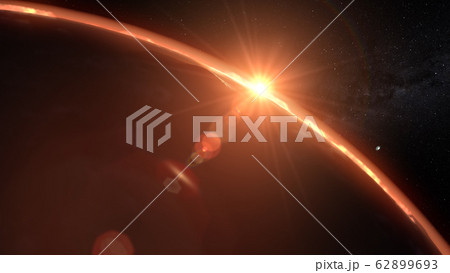 Mars planet sunset sunrise in the space 3d illustration Mars planet sunset sunrise in the space 3d illustration 62899693