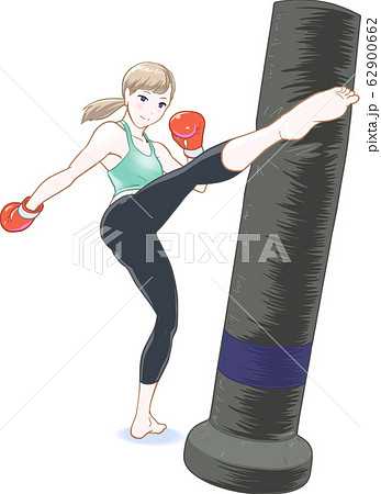 フィットネスでキックボクシングする女性のイラスト素材 62900662 Pixta