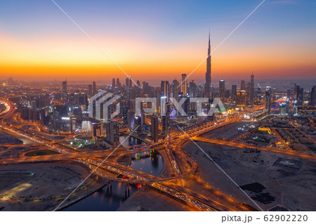 Aerial view of Burj Khalifa in Dubai Downtown 62902220