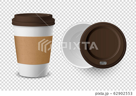Vector 3d Realistic Disposable Opened Paper, Plastic Coffee Cup for Drinks Icon Set Closeup Isolated on Transparent Background. Design Template, Mockup. Top and Front View 62902553