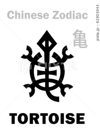 Astrology Alphabet: TORTOISE / TURTLE - sign of Chinese Zodiac. Also: Black Tortoise ("The Dark Warrior"), One of four Legendary auspicious beasts, Guardian of The North, supporting of The Earth. 62903043
