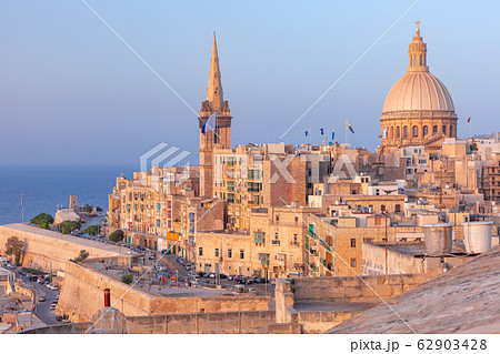 Domes and roofs at sunset, Valletta , Malta 62903428