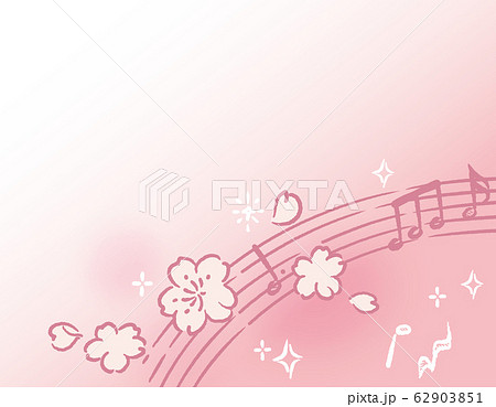 桜の花と音符の 春らしい背景素材のイラスト素材