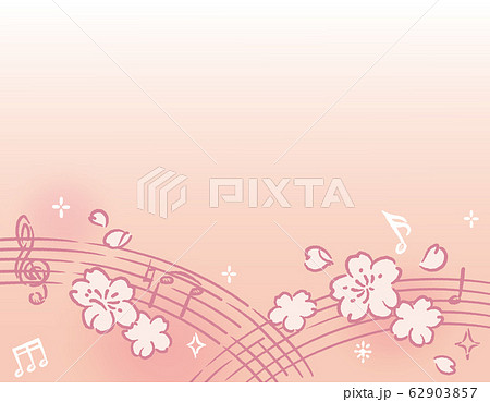 桜の花と音符の 春らしい背景素材のイラスト素材