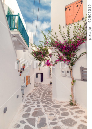 Narrow streets of Paros island city. Greece. Narrow streets of Paros island city. Greece. 62905019