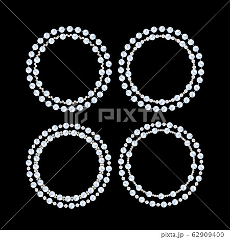 Round pearl frames. Set of double string pearl circles isolated on black background. Round pearl frames. Set of double string pearl circles isolated on black background. 62909400