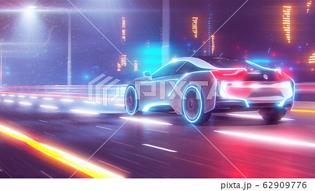 Future car going on the road 3d illustration 62909776