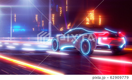 Future car going on the road 3d illustration 62909779