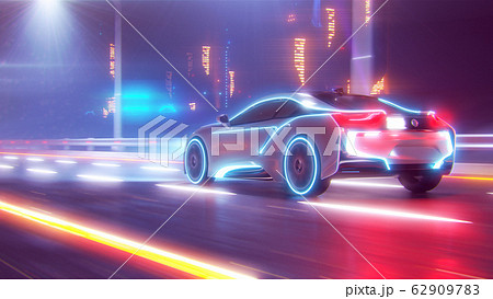 Future car going on the road 3d illustration 62909783