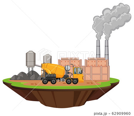Scene with factory buildings and cement mixer Scene with factory buildings and cement mixer 62909960