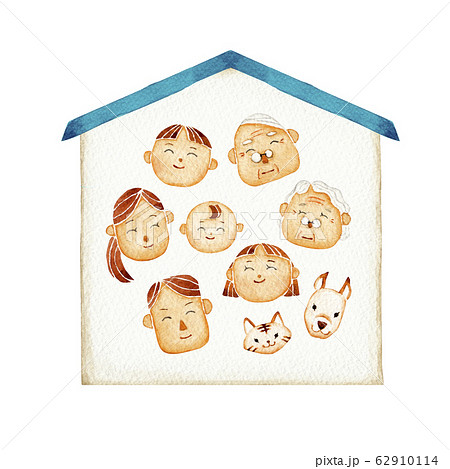 笑顔の家族 人物　家　水彩 イラスト 62910114