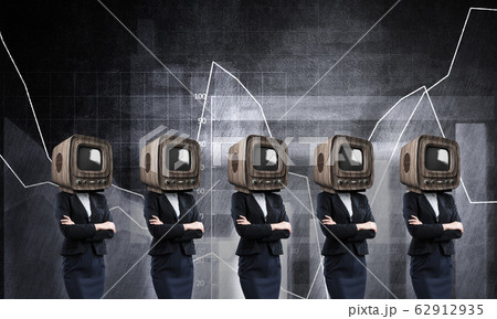 Business women with old TV instead of head. Business women with old TV instead of head. 62912935