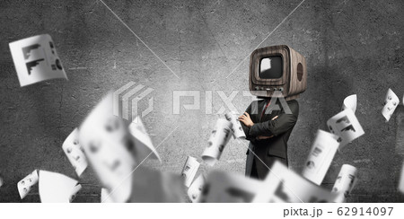 Businessman with old TV instead of head. Businessman with old TV instead of head. 62914097
