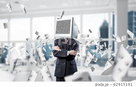 Businessman with monitor instead of head. 62915191