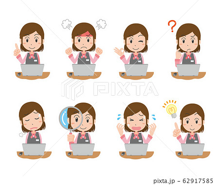 オフィスワーク 女性 セット 表情 ポーズのイラスト素材